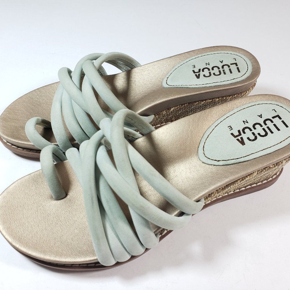 Lucca Lane Womens Wedge Strappy Slide Sandals sz 6
